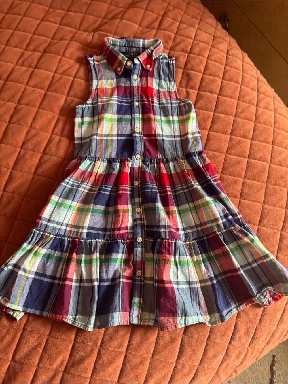 Polo by Ralph Lauren Girls' Red Navy Green Multicolor Plaid Sleeveless Dress